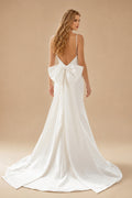 Rutipo Ivory Simple Satin Open Back Wedding Dresses With Bow