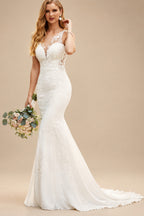 Rutipo Ivory Lace Mermaid Back Hole Wedding Dresses