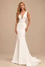 Rutipo Ivory Elegant Open Back Wedding Dress