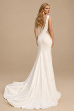 Rutipo Ivory Elegant Open Back Wedding Dress