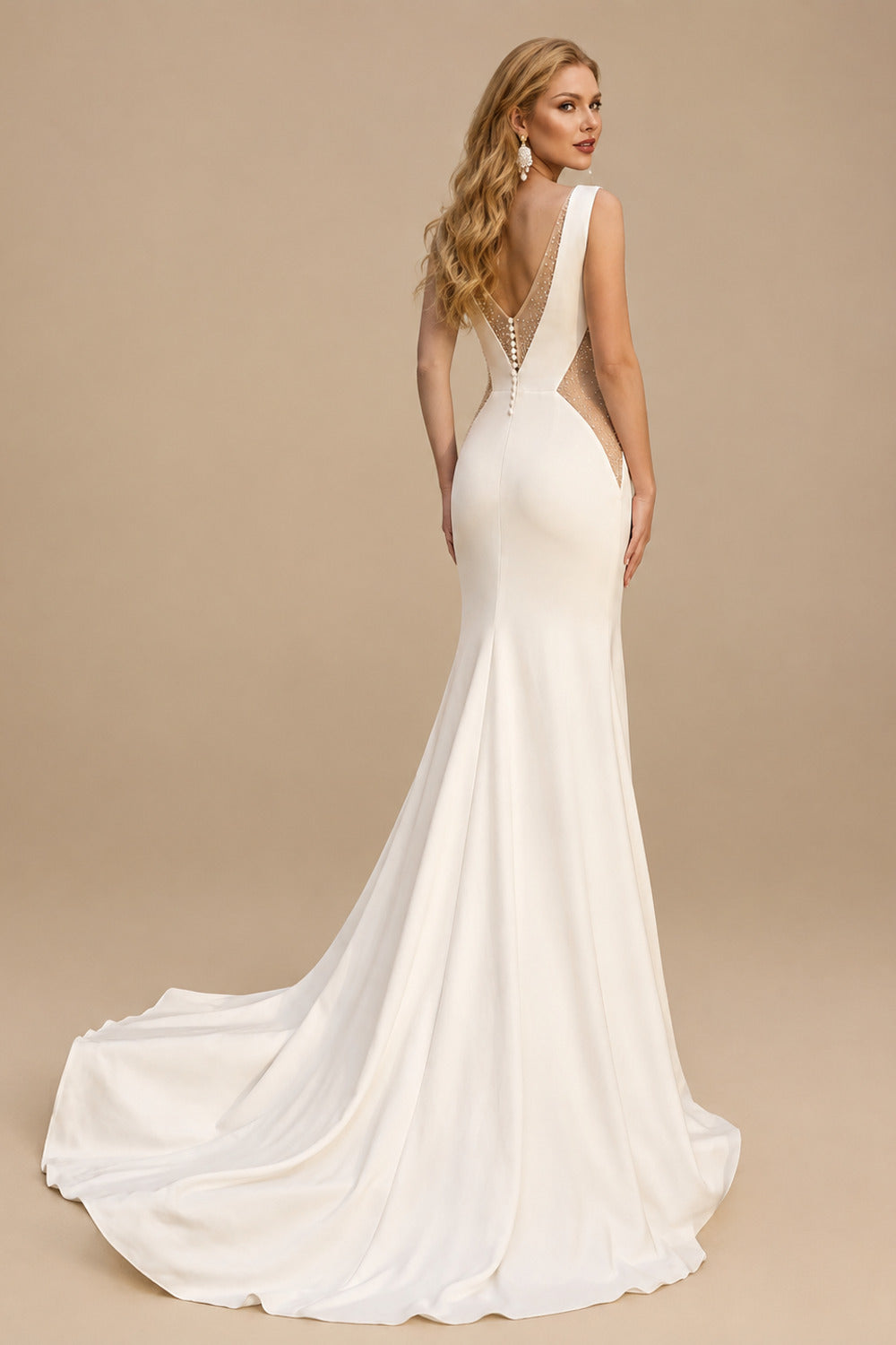 Rutipo Ivory Elegant Open Back Wedding Dress