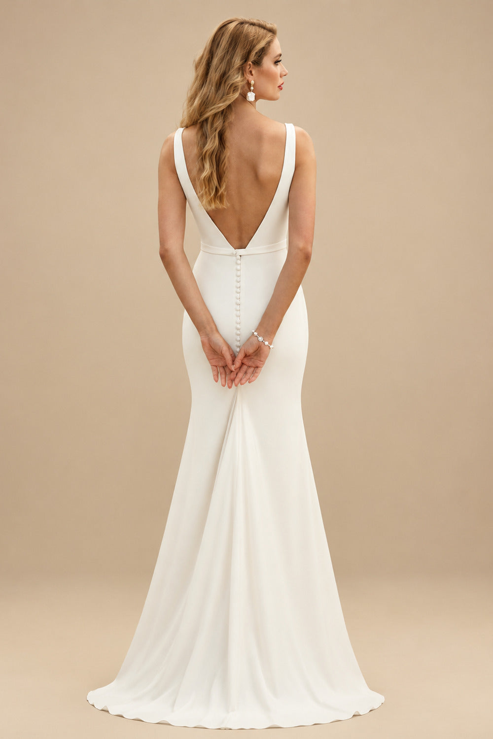 Rutipo Ivory Elegant Open Back Wedding Dress