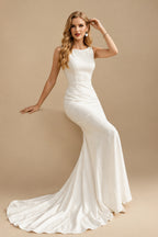 Rutipo Ivory Minimalistic Open Back Pearl Wedding Dress