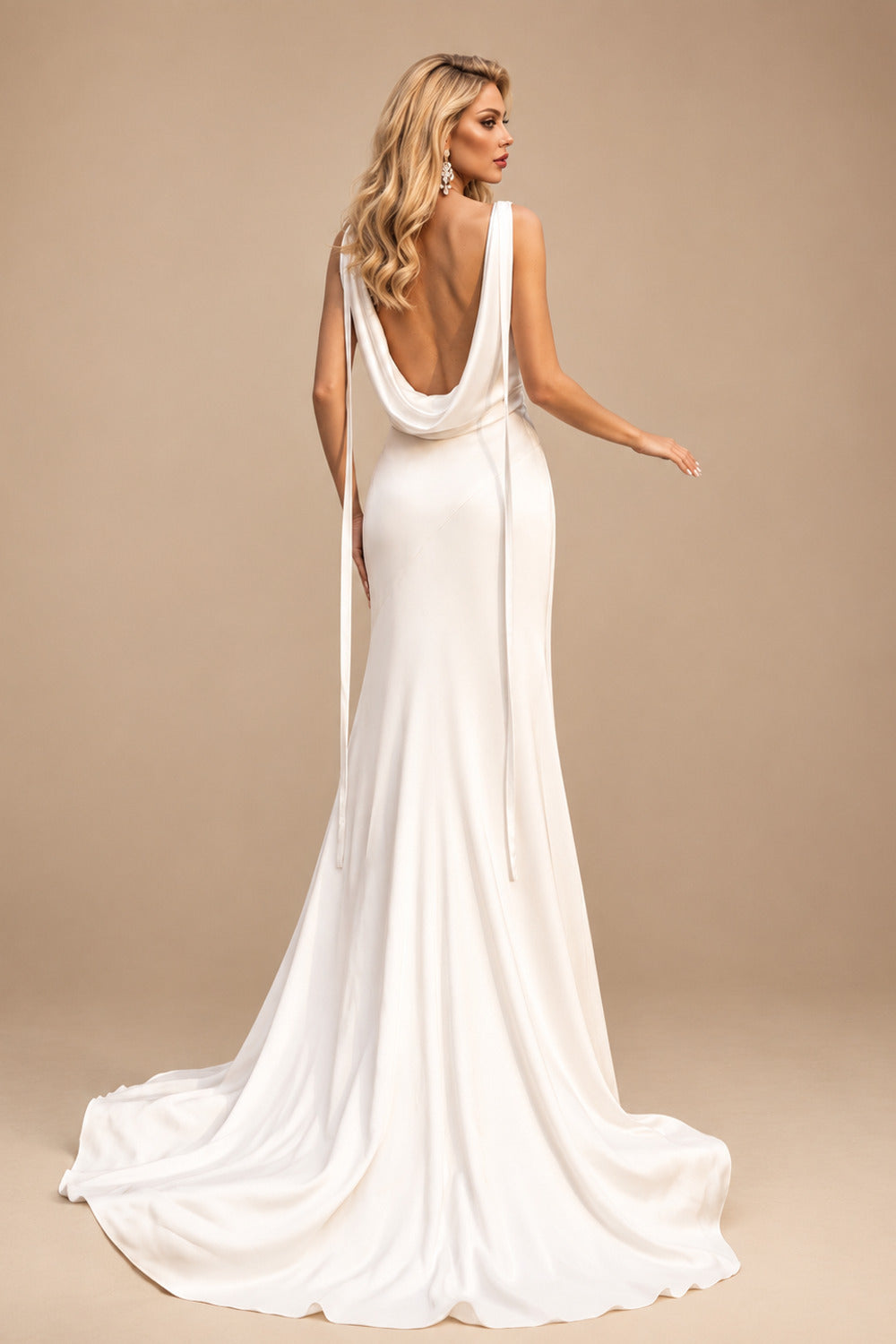 Rutipo Ivory Beach Open Back Silk Like Satin Wedding Dress