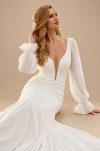 Rutipo Ivory Long Sleeves Cowl Back Mermaid Wedding Dresses