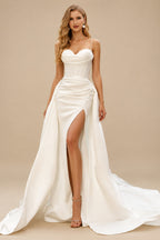 Rutipo Ivory Sex Corset Cowl Neck Wedding Dresses With Detachable Train