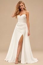 Rutipo Ivory Sex Corset Cowl Neck Wedding Dresses With Detachable Train