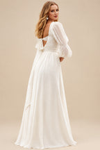 Rutipo Ivory A-Line Square Neckline Long Sleeves Wedding Dress