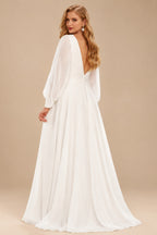 Rutipo Ivory Simple Long Sleeves V-Neck Wedding Dresses
