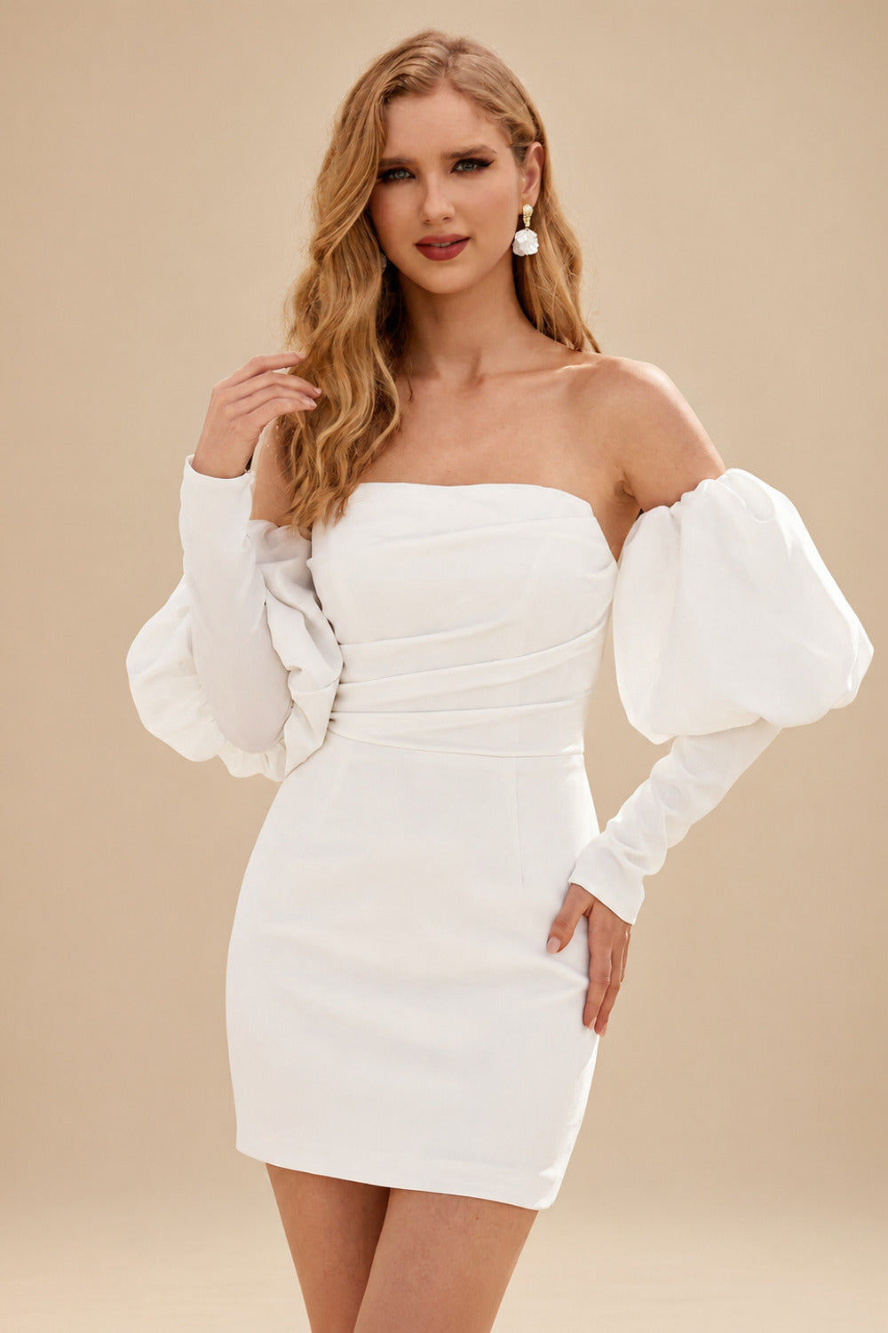 Rutipo Ivory Minimalist Chic Long Sleeves Reception Wedding Dresses