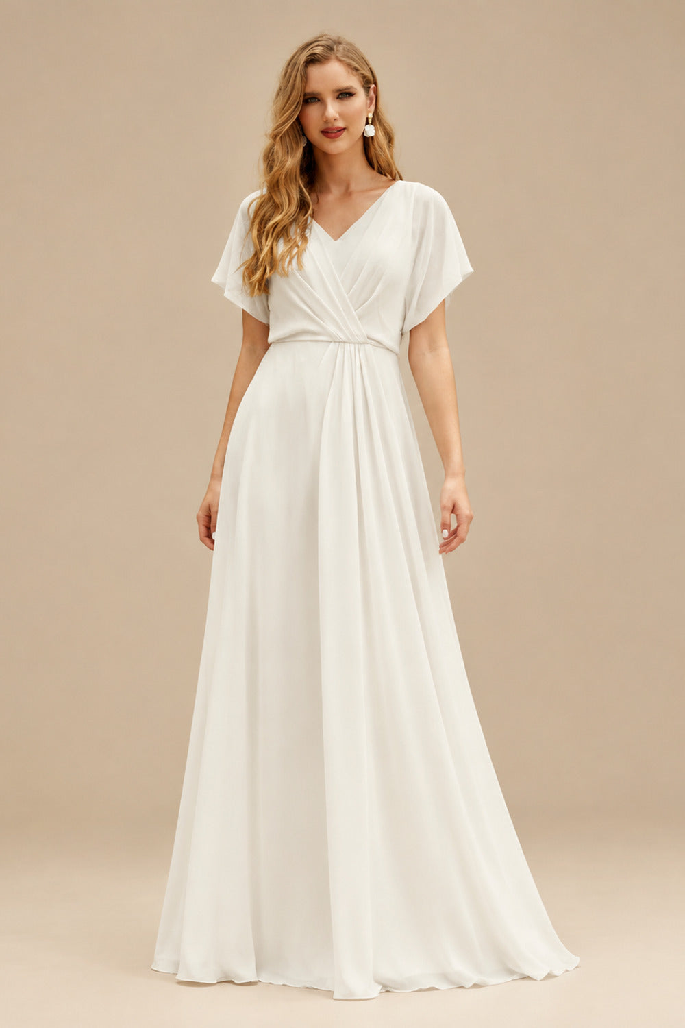 Rutipo Ivory Long Sleeves Silk Like Satin Sweep Train Wedding Dress