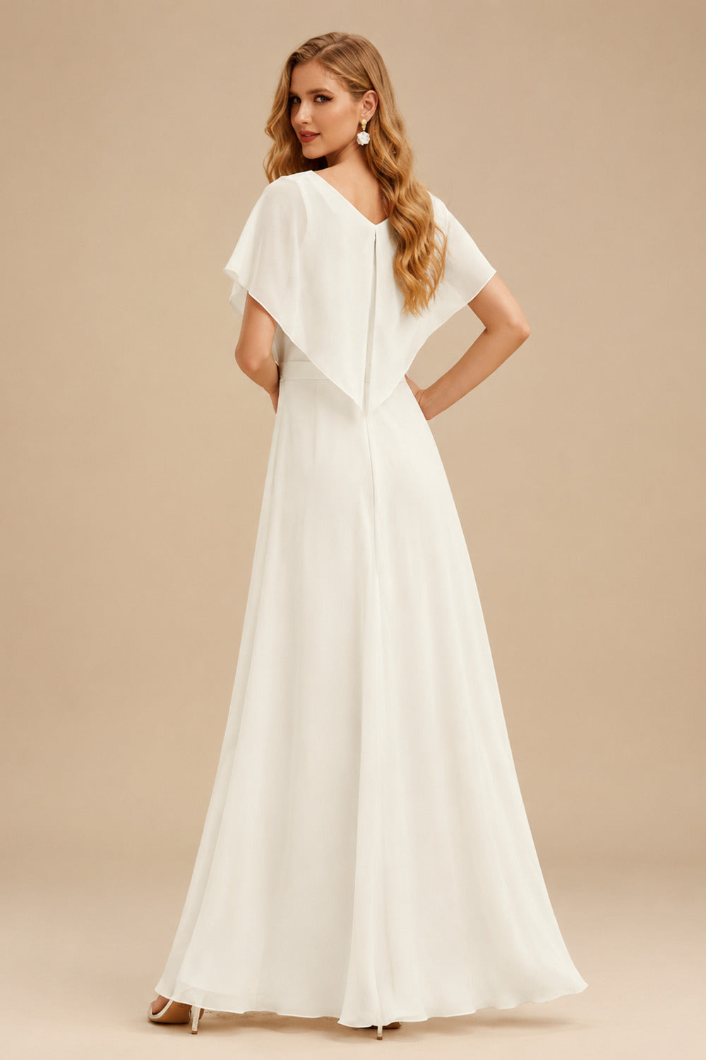 Rutipo Ivory 2Pcs Mermaid Scoop Neck Short sleeves Wedding Dress