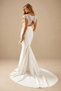 Rutipo Ivory 2Pcs Mermaid Scoop Neck Short sleeves Wedding Dress