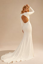 Rutipo Ivory Mermaid Long Sleeves Elastic Satin Wedding Dress