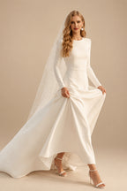 Rutipo Ivory Mermaid Long Sleeves Elastic Satin Wedding Dress