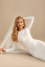 Rutipo Ivory Mermaid Long Sleeves Elastic Satin Wedding Dress