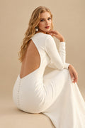 Rutipo Ivory Mermaid Long Sleeves Elastic Satin Wedding Dress