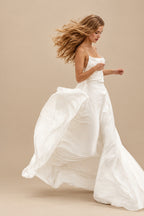 Rutipo Ivory Modern A Line Tied Back Silk Like Satin Wedding Dress