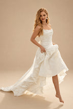 Rutipo Ivory Modern A Line Tied Back Silk Like Satin Wedding Dress