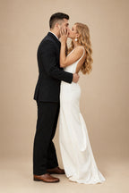 Rutipo Ivory Open Back Mermaid Elastic Satin V-Neck Wedding Dress