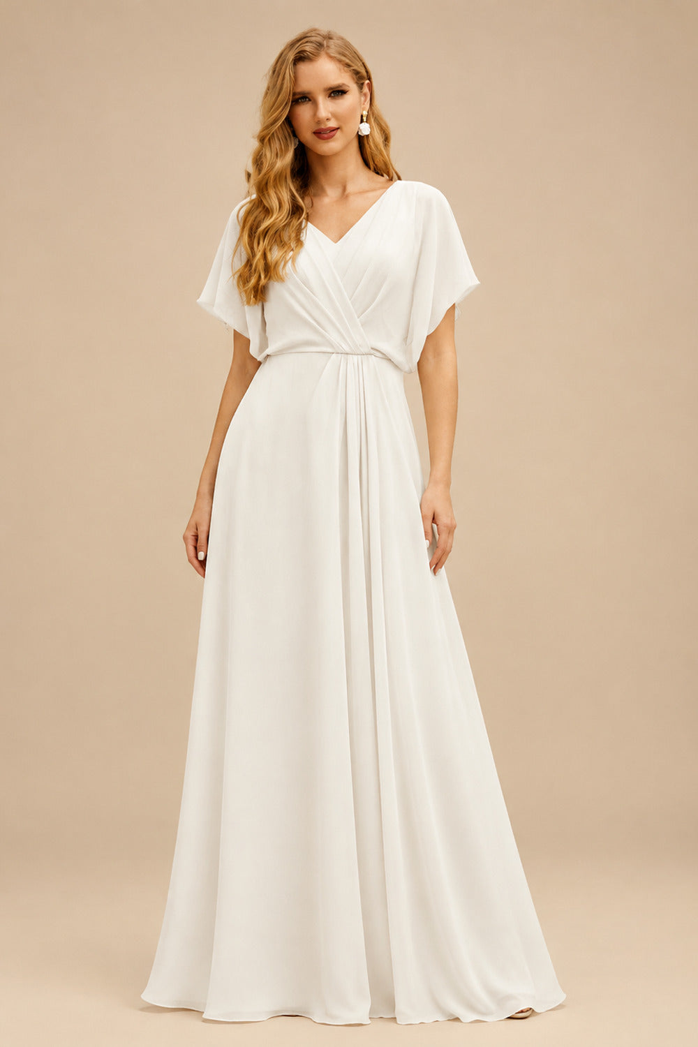 Rutipo Ivory Open Back Mermaid Elastic Satin V-Neck Wedding Dress