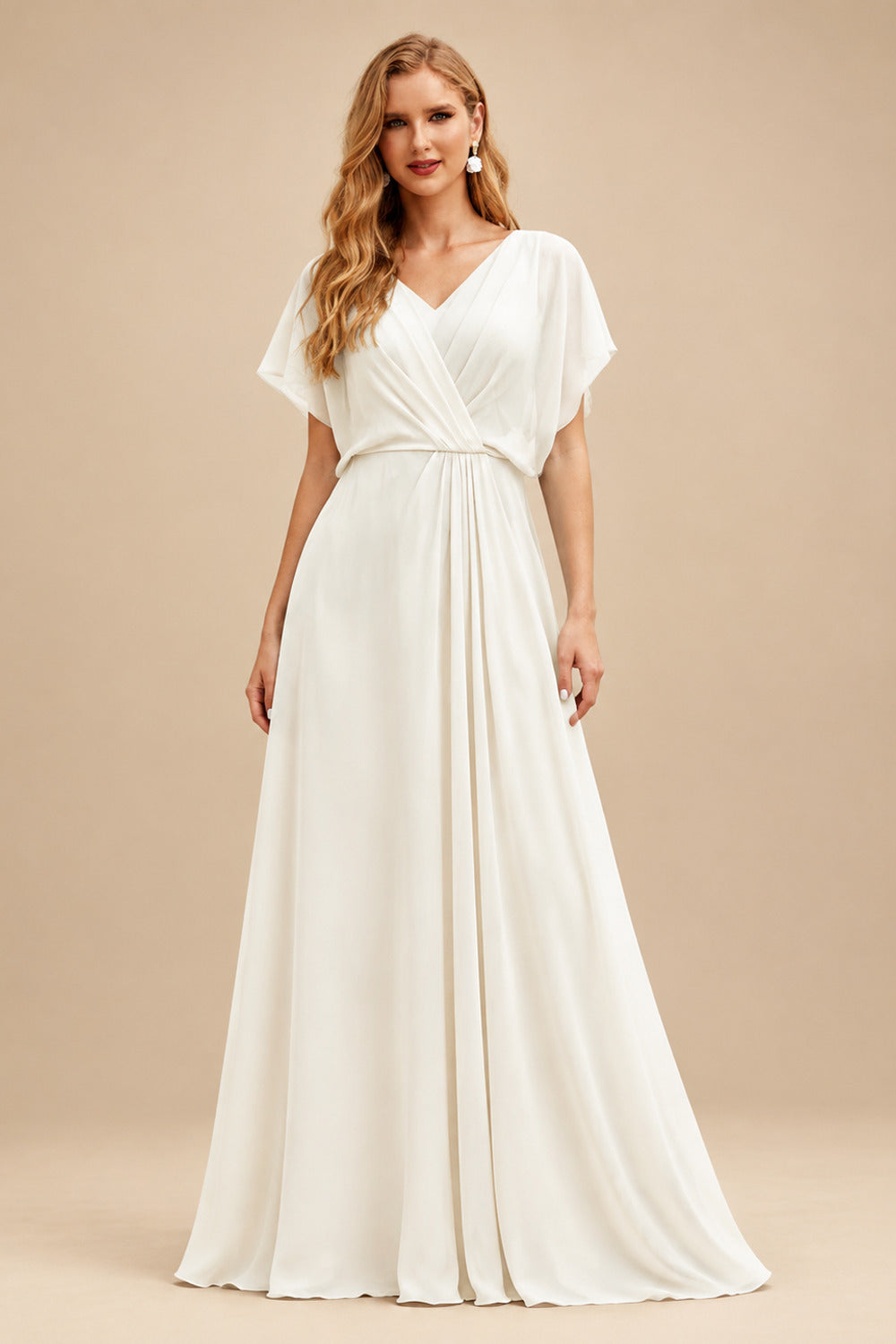 Rutipo Ivory Open Back Mermaid Elastic Satin V-Neck Wedding Dress