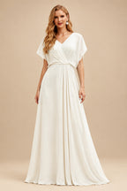 Rutipo Ivory Open Back Mermaid Elastic Satin V-Neck Wedding Dress