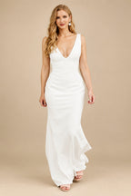 Rutipo Ivory Open Back Mermaid Elastic Satin V-Neck Wedding Dress