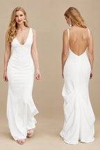Rutipo Ivory Open Back Mermaid Elastic Satin V-Neck Wedding Dress