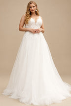 Rutipo Ivory Plus Size Classic Lace Princess Wedding Dresses With Tulle