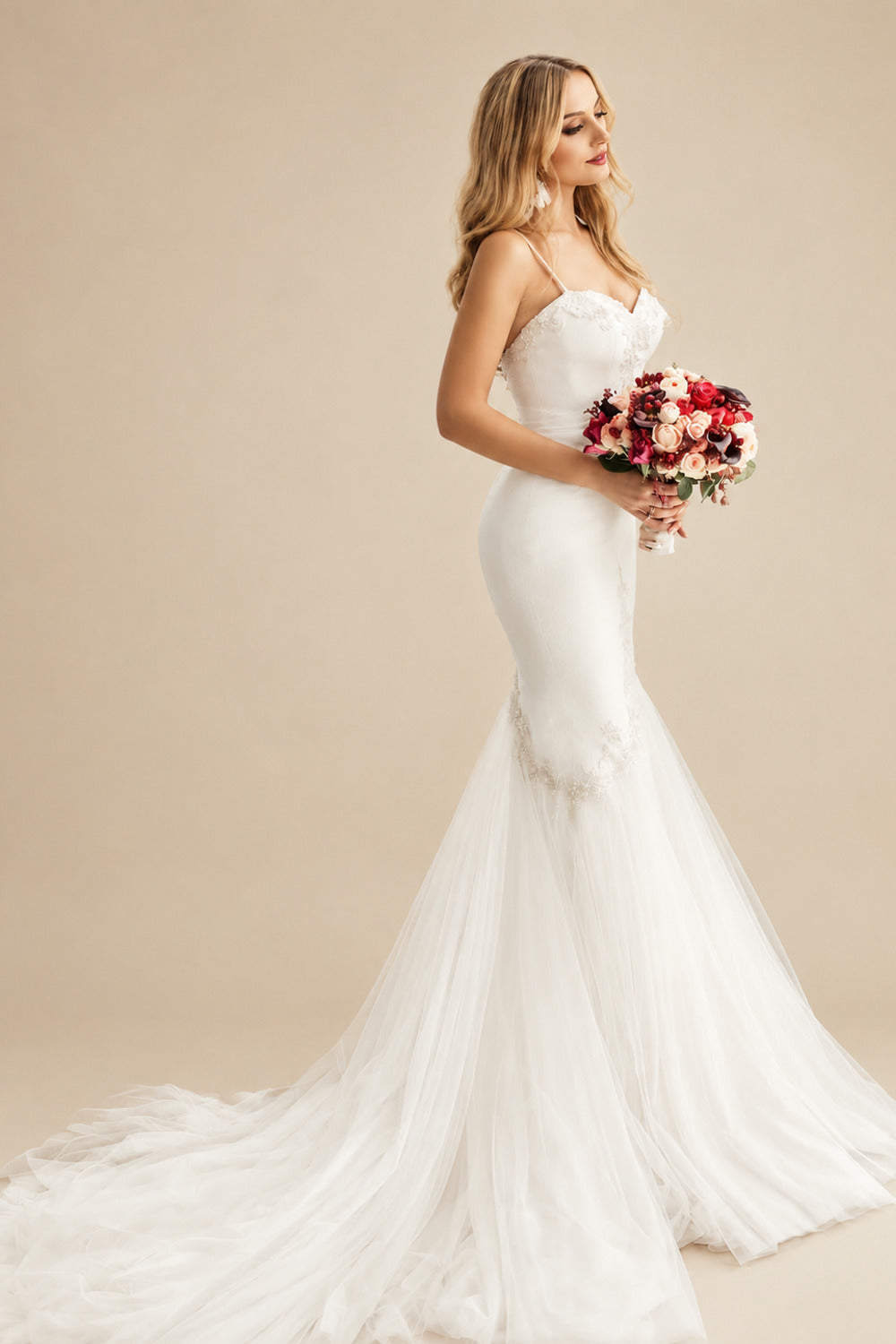 Rutipo Ivory Classic Mermaid Sweetheart Wedding Dresses With Beading