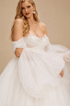 Rutipo As Picture Pink Romantic Long Sleeves Off-The-Shoulder Wedding Dresses With Lace