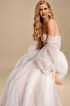 Rutipo As Picture Pink Romantic Long Sleeves Off-The-Shoulder Wedding Dresses With Lace