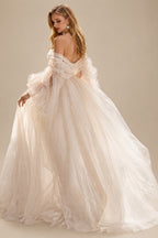 Rutipo As Picture Pink Romantic Long Sleeves Off-The-Shoulder Wedding Dresses With Lace