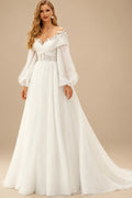 Rutipo Ivory Lace Long Sleeves Illusion Neck Wedding Dresses