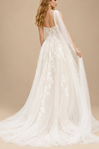 Rutipo Ivory Boho One-Shoulder Lace/Tulle Wedding Dresses With Sequins