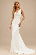 Rutipo Ivory Elegant Petite Cowl Back Sheath/Column Wedding Dresses