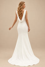 Rutipo Ivory Elegant Petite Cowl Back Sheath/Column Wedding Dresses