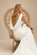 Rutipo Ivory Elegant Petite Cowl Back Sheath/Column Wedding Dresses