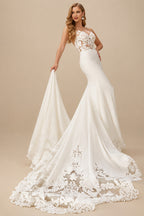 Rutipo Ivory Flattering Mermaid Classic Spaghetti Straps Lace Elastic Satin Wedding Dresses