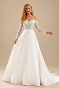 Rutipo Ivory Ball-Gown Classic Lace Long Sleeves Wedding Dresses With Satin