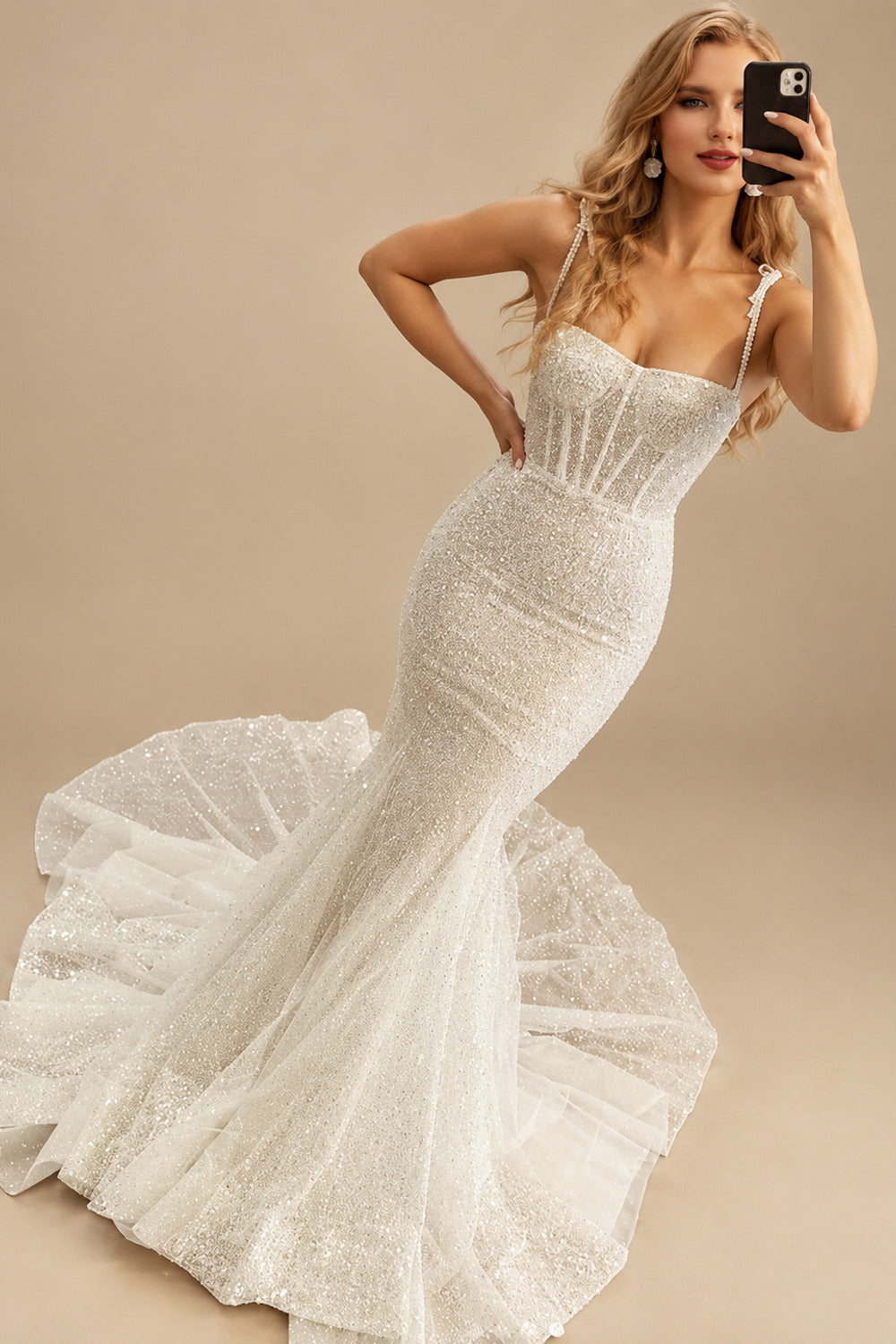 Rutipo Ivory Sparkly Corset Mermaid Sex Wedding Dresses