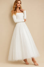 Rutipo Ivory Reception Off-The-Shoulder Ball-Gown Long Sleeves Wedding Dresses