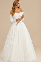 Rutipo Ivory Reception Off-The-Shoulder Ball-Gown Long Sleeves Wedding Dresses