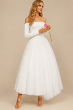 Rutipo Ivory Reception Off-The-Shoulder Ball-Gown Long Sleeves Wedding Dresses