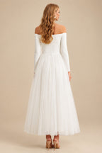 Rutipo Ivory Reception Off-The-Shoulder Ball-Gown Long Sleeves Wedding Dresses
