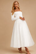 Rutipo Ivory Reception Off-The-Shoulder Ball-Gown Long Sleeves Wedding Dresses