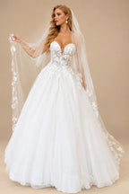 Rutipo White Ball-Gown Sweetheart Sleeveless Lace/Tulle Elegant Wedding Dresses With Appliques Lace