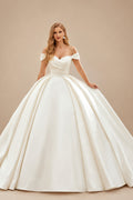 Rutipo Ivory Ball-Gown Off-The-Shoulder Luxury Satin Wedding Dresses With Ruffle