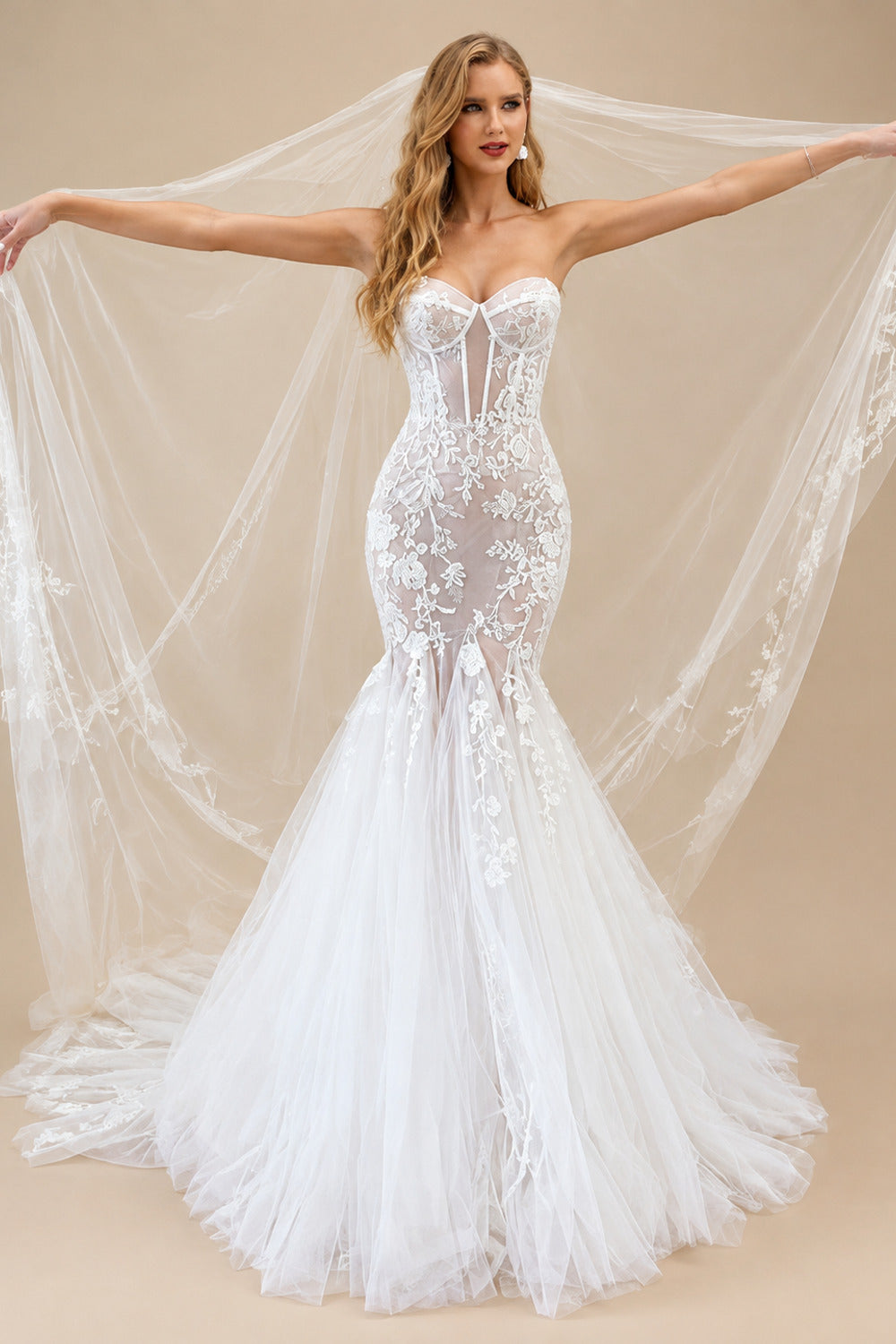 Rutipo As Picture Trumpet/Mermaid Sexy Sweetheart Sleeveless Lace/Tulle Wedding Dresses
